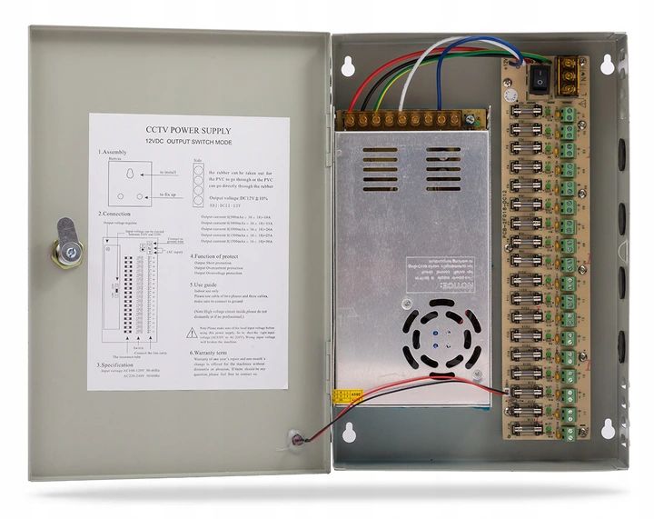 ZASILACZ DO KAMER MONITORINGU 12V 30A 18 KAMER Model 12V30A18CH