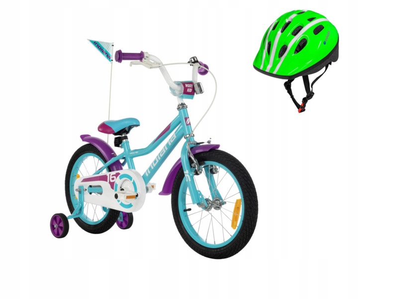 Rower dziecięcy Indiana Roxy Kid 16 cali Turkusowy 2024+ Kask rowerowy (s)