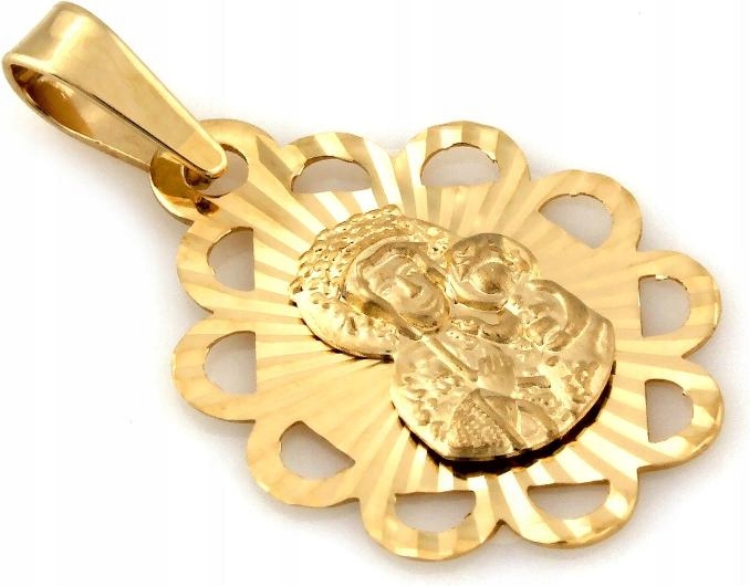 Zlatý medailonek 585 Panna Maria Čenstochovská 14K na svaté přijímání křest dárek