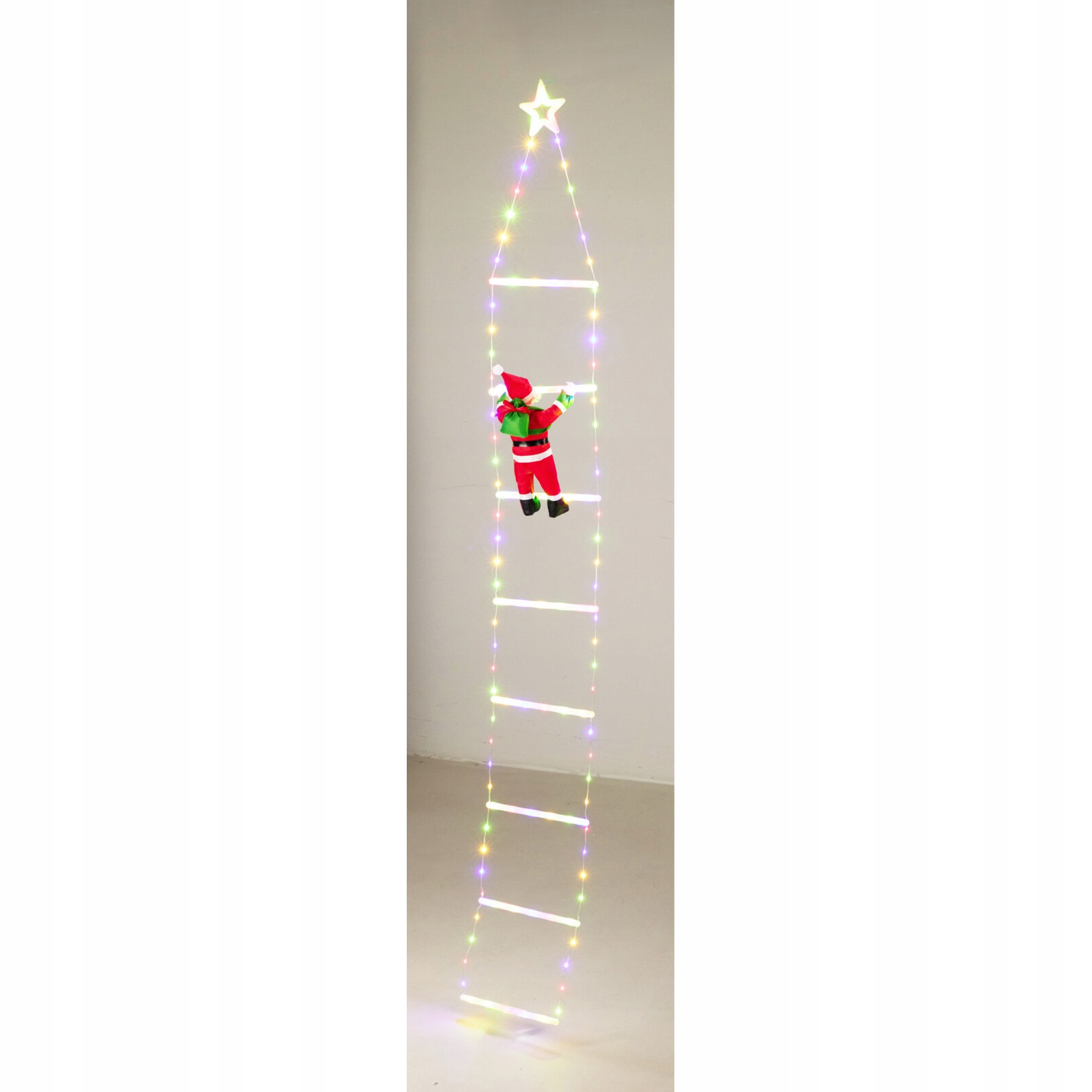 Vánoční dekorace, 124 Led, Mikuláš na žebříku hvězda, 2m