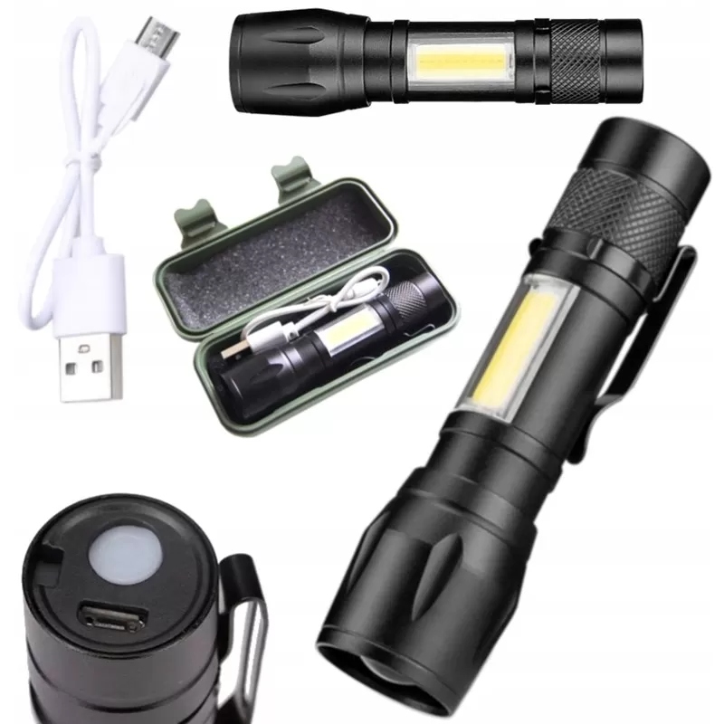 LATARKA TAKTYCZNA KIESZONKOWA LED COB USB MINI ZOOM USB XPE COBE