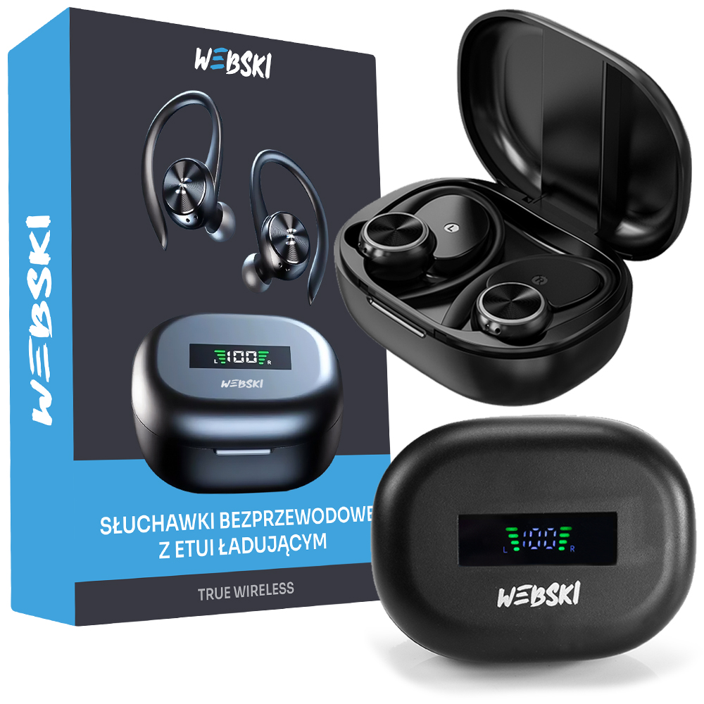 CZARNE BEZPRZEWODOWE SŁUCHAWKI NA TRENING SIŁOWNIĘ Marka Webski