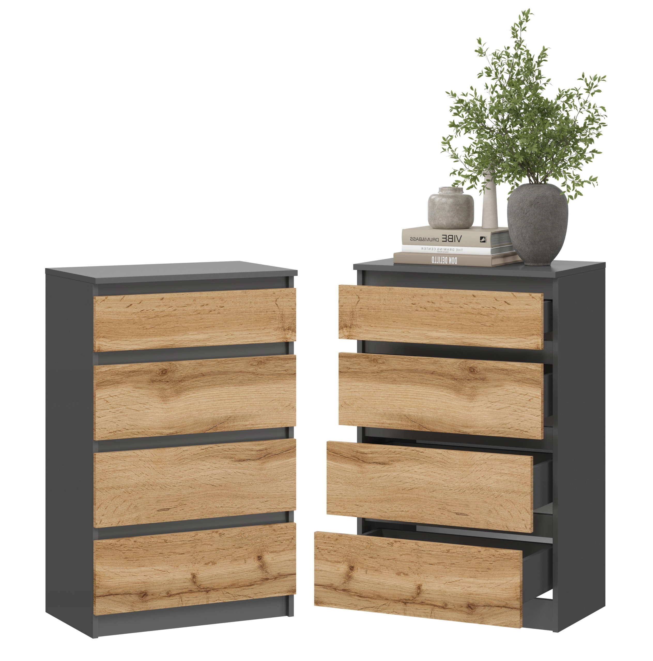 KOMODA COCO 4 SZUFLADY,SZAFKA GRAFIT, DĄB WOTAN