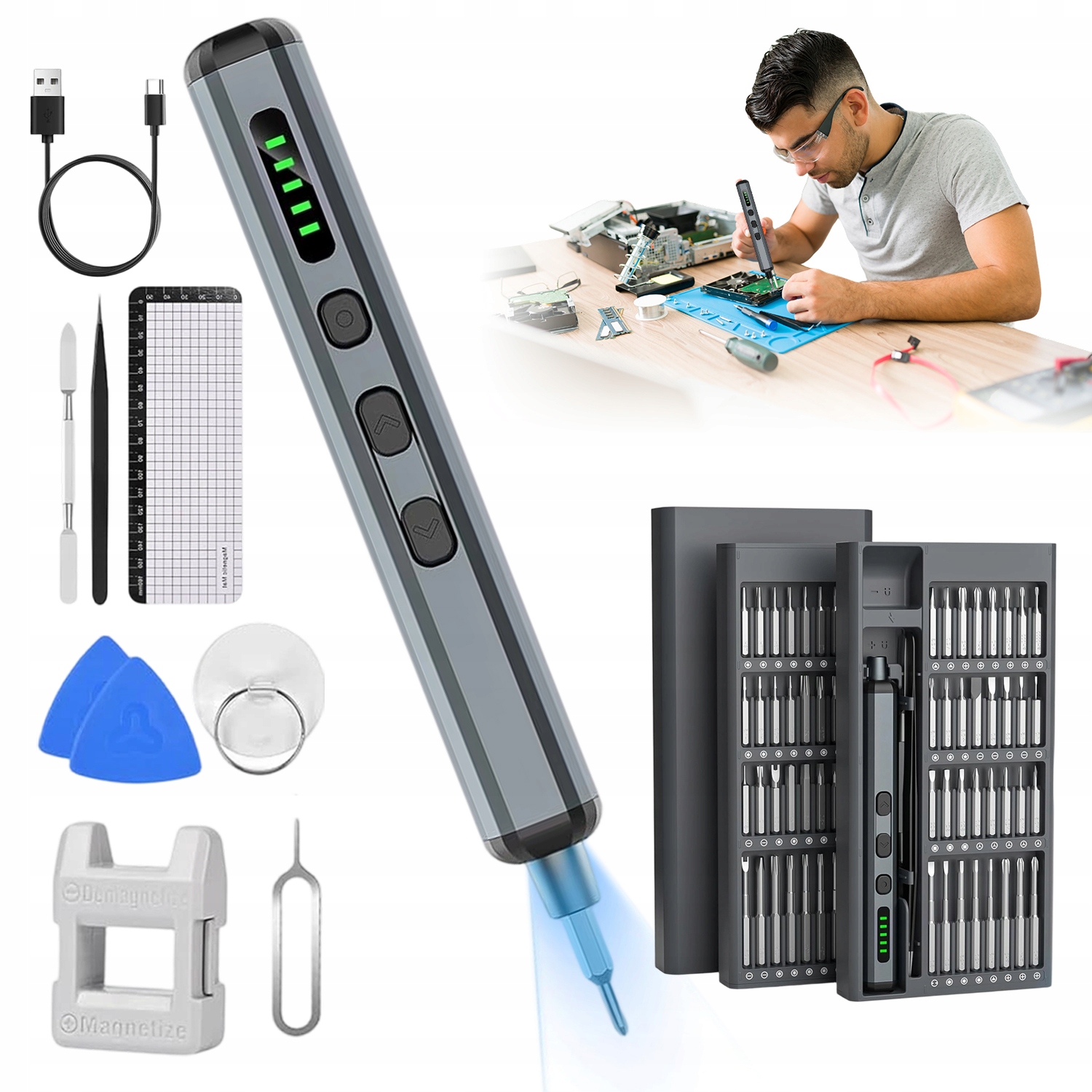 Sada Elektrických Šroubováků 74V1 Z Oceli S2 A Led Světlem