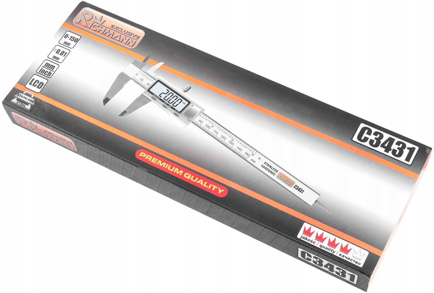 SUWMIARKA ELEKTRONICZNA 150MM +-0,01mm STALOWA LCD WALIZKA ETUI RICHMANN EAN (GTIN) 5906741634311