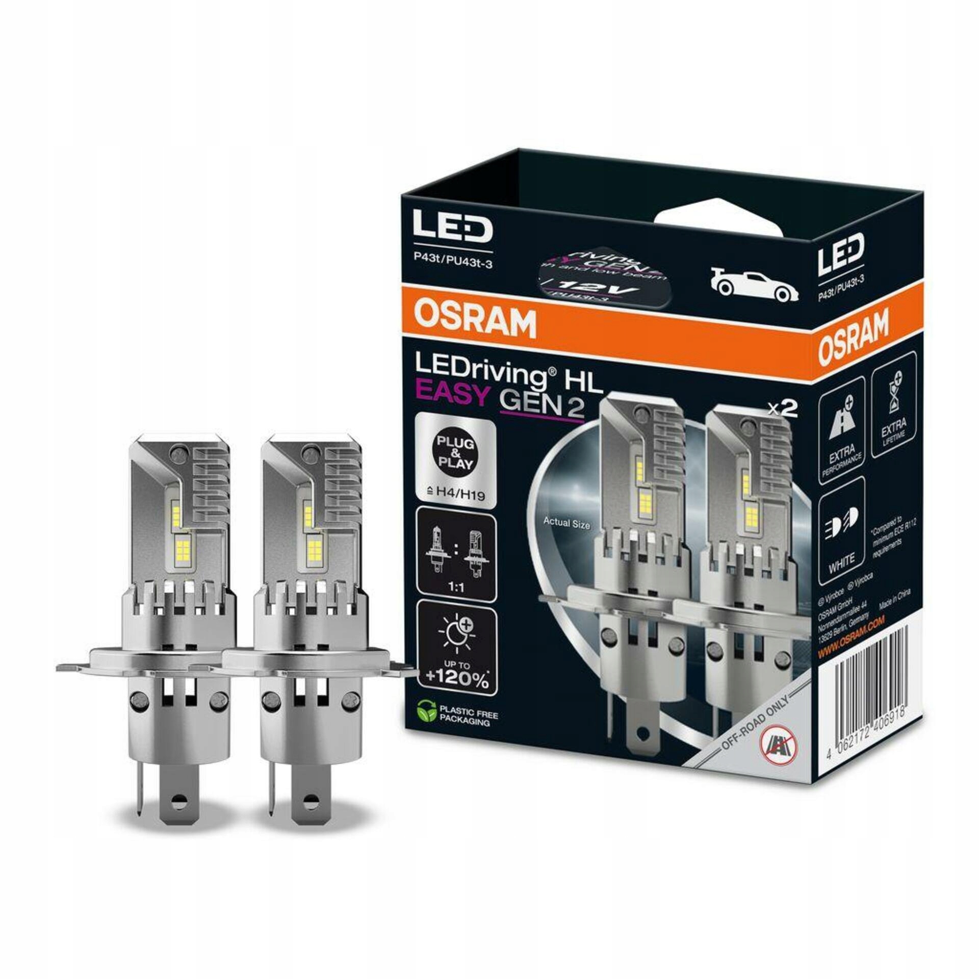 Osram LEDriving Hl Easy H4/H19 12V 22W/24W P43t/PU43t-3 6500K White Gen2 2k