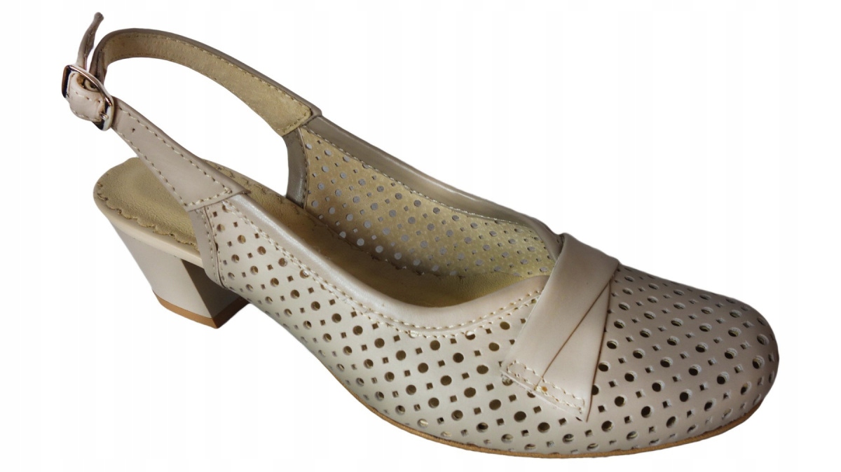 ex_pl Sandałki beżowe na szczupłą stopę obcas 5cm Rozmiar 37