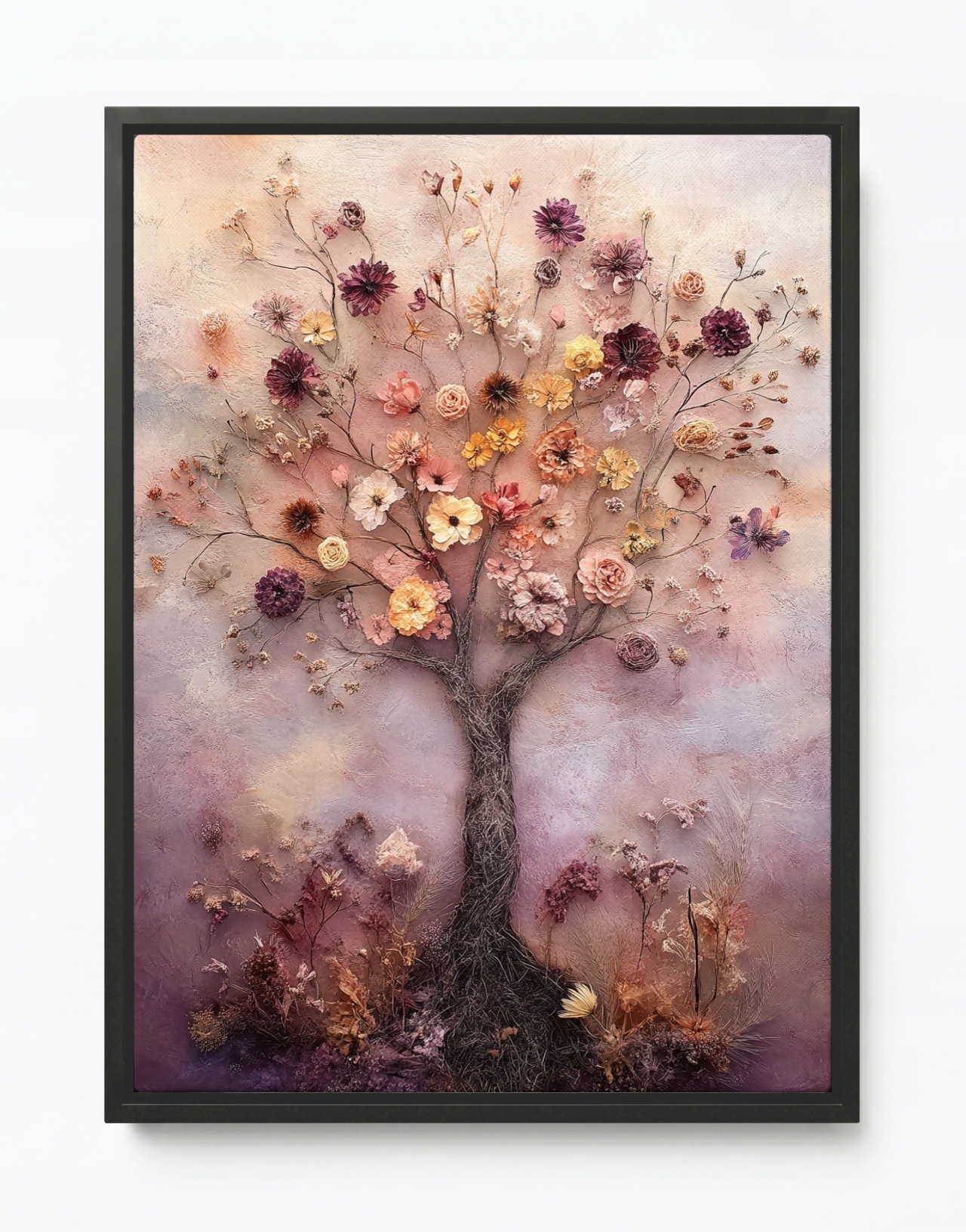 Obraz Rám American Box Dekorácia Sušené Kvety Filc Strom Boho 60x80