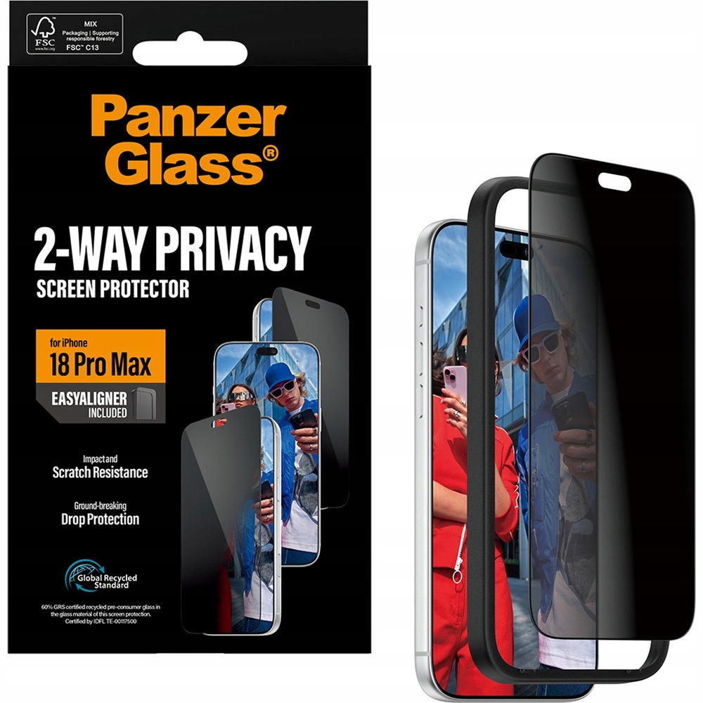 Sklo pro iPhone 18 Pro Max, PanzerGlass filtr soukromí a aplikátor