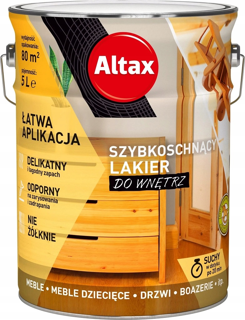 ALTAX LAKIER DO WNĘTRZ SZYBKOSCHNĄCY DO MEBLI BOAZERII BEZBARWNY PÓŁMAT 5L