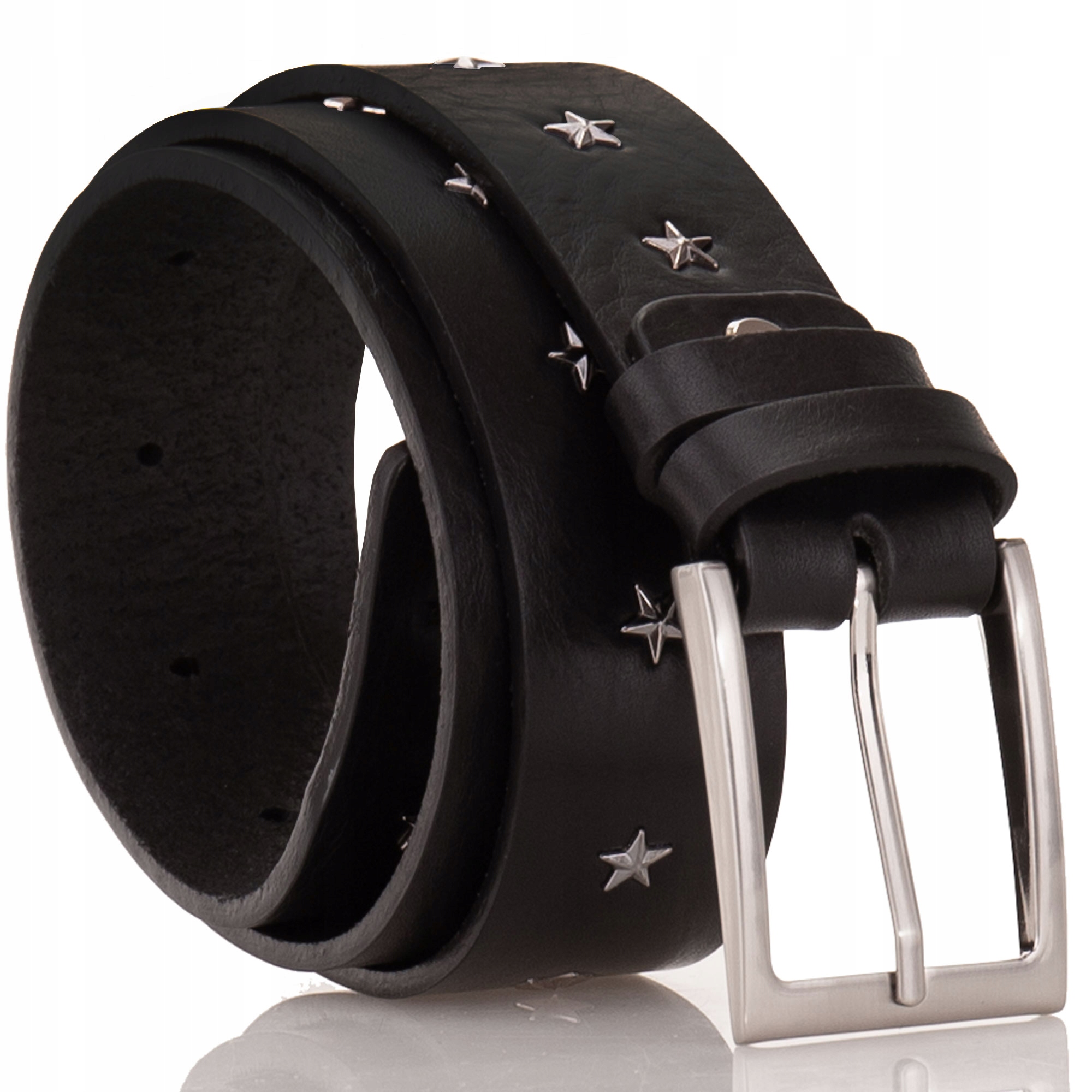 PASEK SKÓRZANY Z ĆWIEKAMI GWIAZDKI CZARNY 80