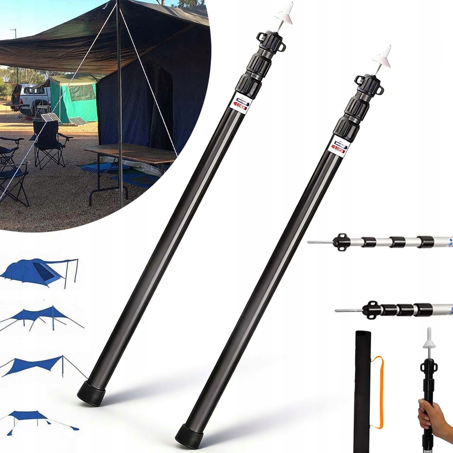 Maszt Namiotu Teleskopowego Do Markizy Kempingowej Hamakowych 230CM 2SZT