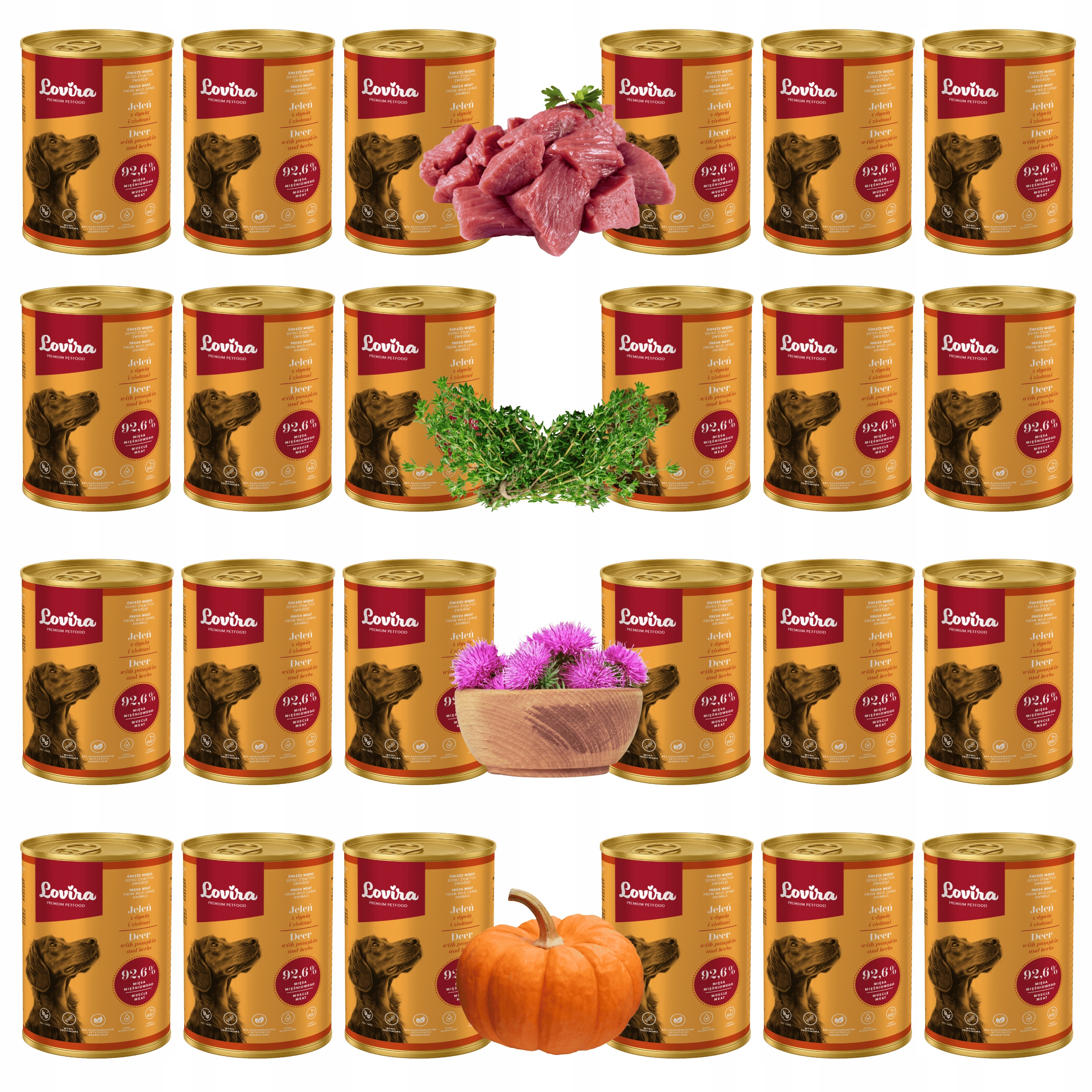 Levně Set 24xKrmivo pro psy Jelen 96,2 s dýní a bylinkami Bezobilné