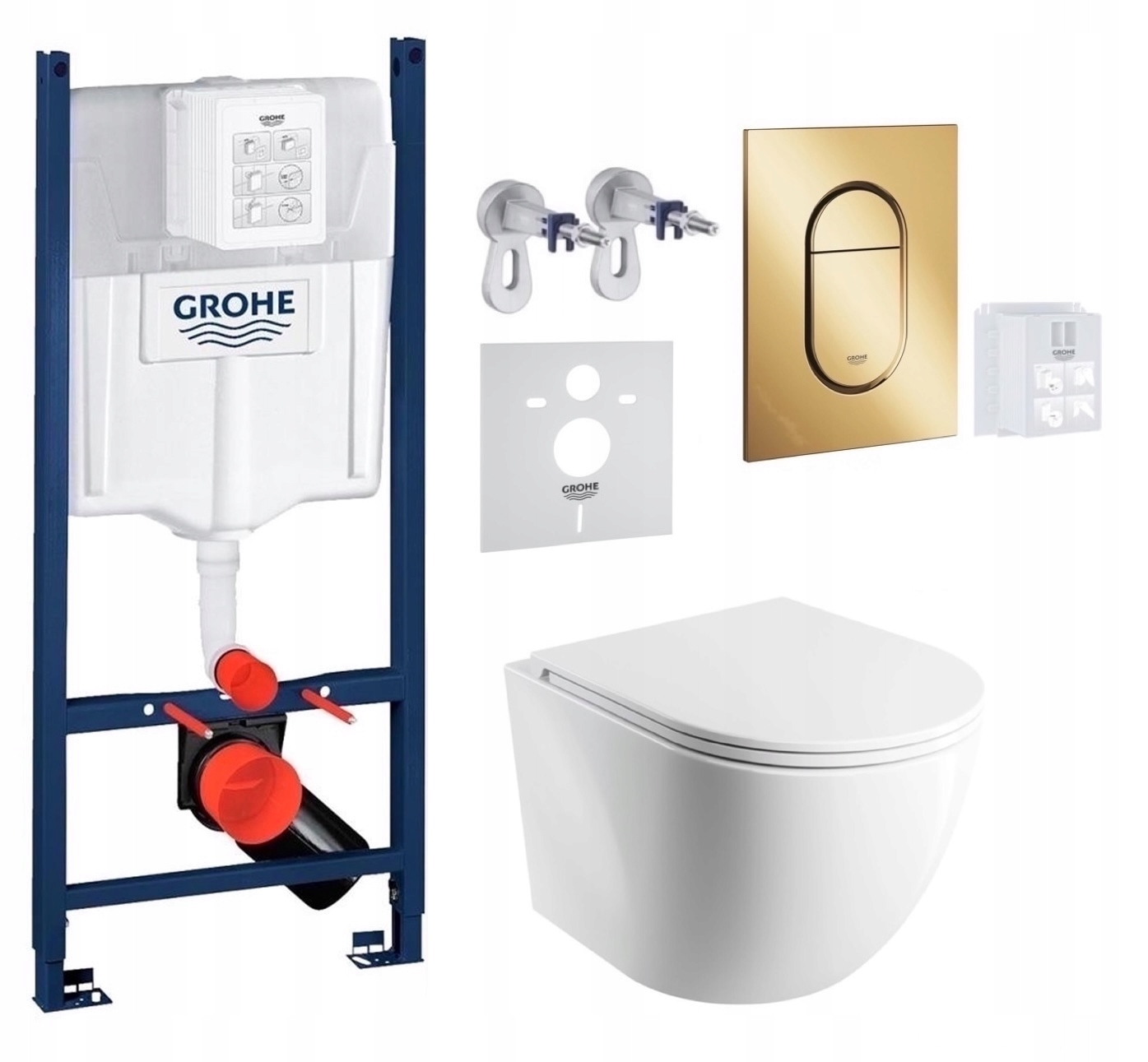 Grohe Rapid Sl z miską Wc Omnires Spmwbm Tornado i złotym przyciskiem