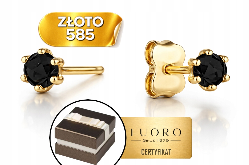 Náušnice Zlaté 585 14K Kolečko Černé Zirkon Průměr 3 MM Tužka