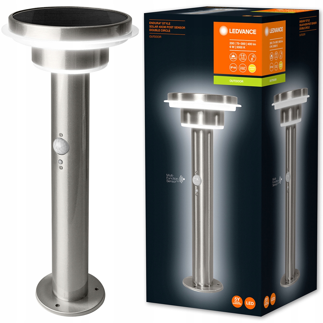 Solární Led zahradní svítidlo Sloupek 40cm 6W 3000K IP44 Senzor Ledvance