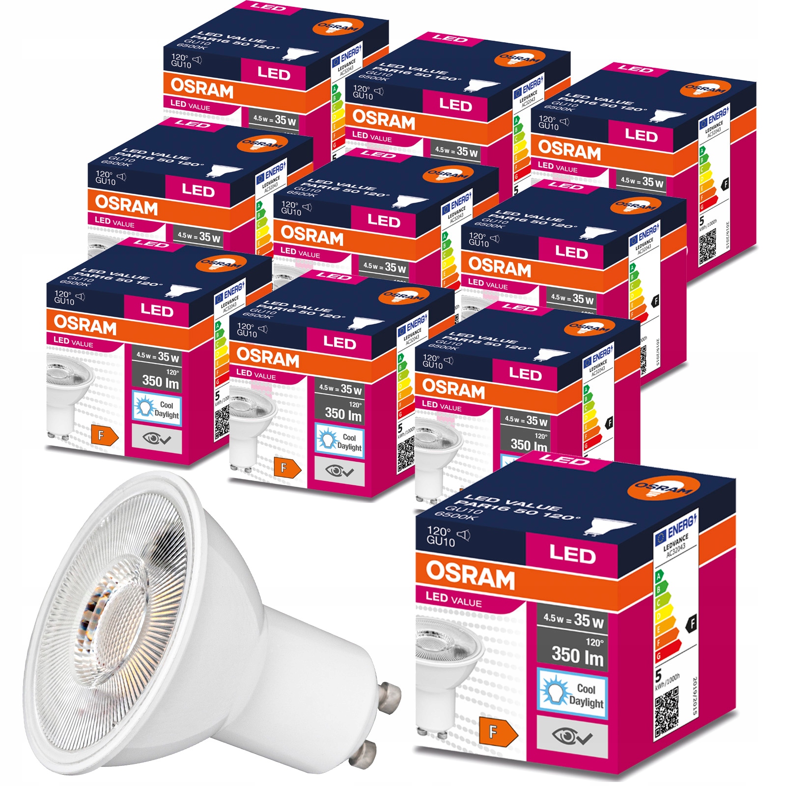 

10x Żarówka Led Halogen GU10 5W 50W 6500K Osram