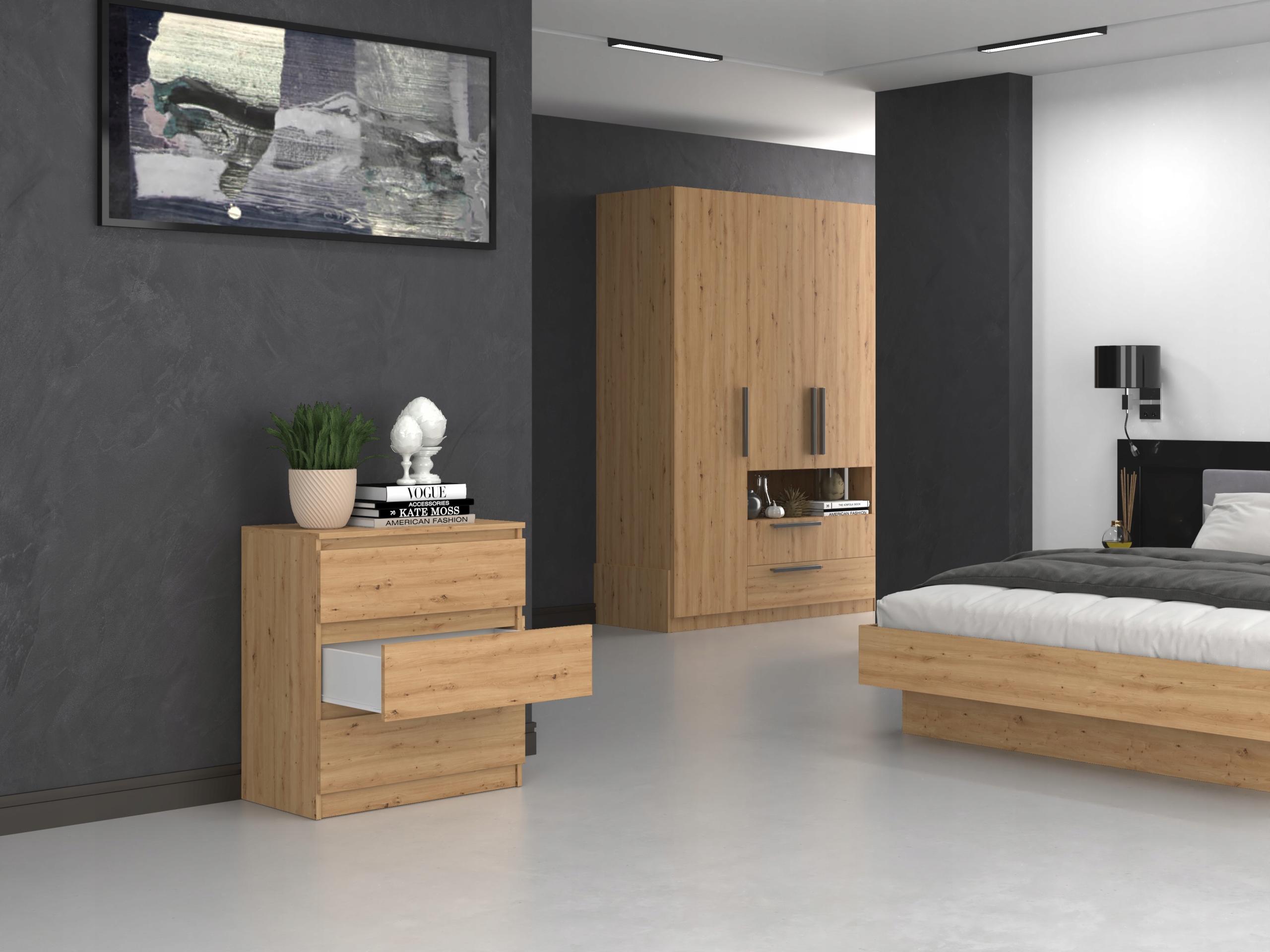 KOMODA SZAFKA REGAŁ 3 SZUFLADY M3 DĄB ARTISAN Kolekcja Malwa