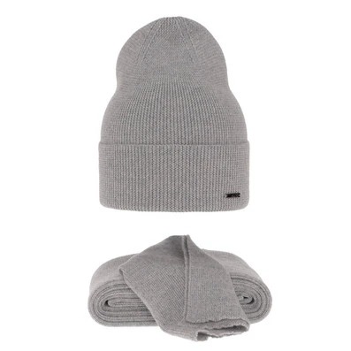 Čepice, zimní komplet, šedá, 100% merino vlna Melpomena