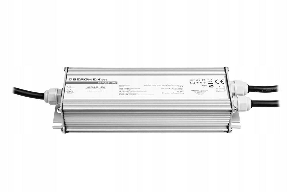Led montážny napájací zdroj Bergmen Compact 270W 12VDC 22,5A vodotesný IP68