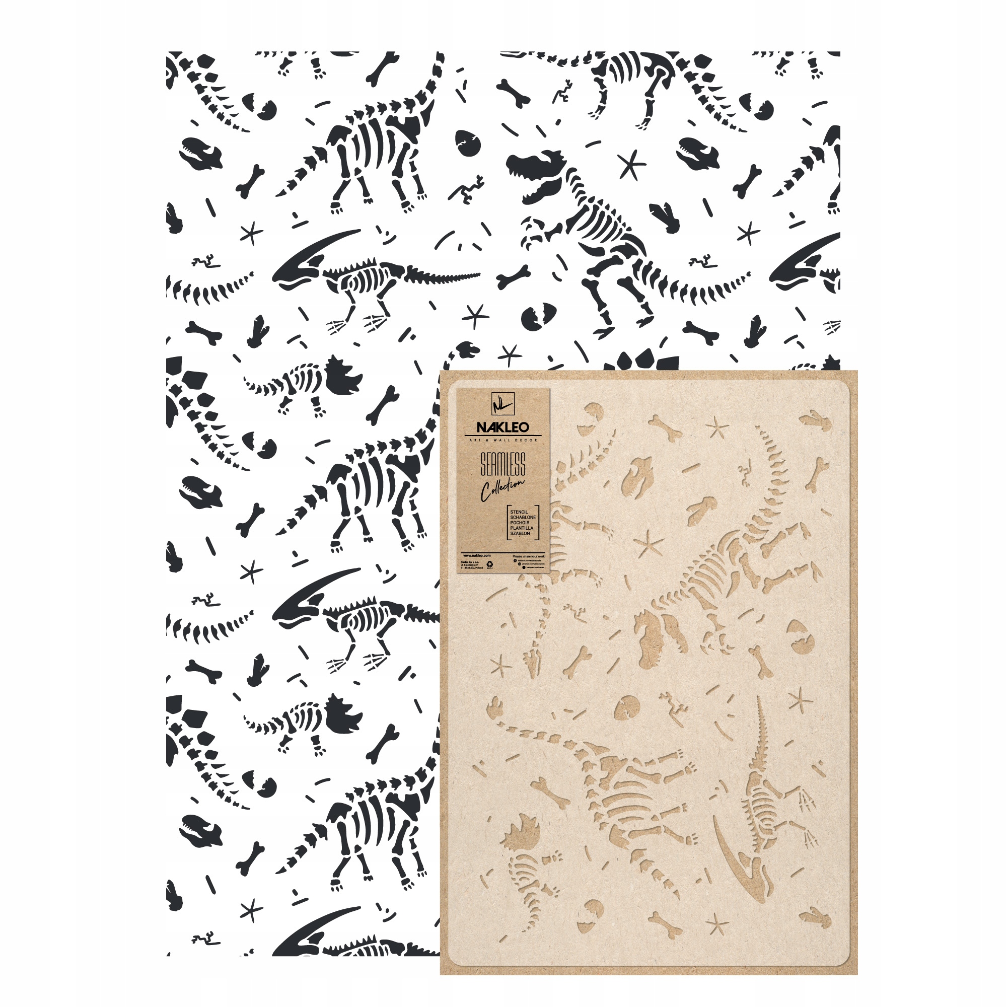 Opakovatelná malířská šablona Opakovaně Použitelný 59x95 cm Tapeta Kostra Dinosauři