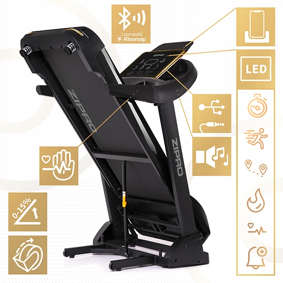 BIEŻNIA Treningowa Amortyzacja Nachylenie Pasa iConsole Kinomap BT - ZIPRO Maksymalna waga użytkownika 150 kg