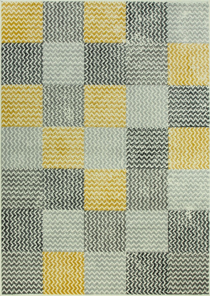 

100x150 cm Dywan Luna Żółty Szary Patchwork Kratka