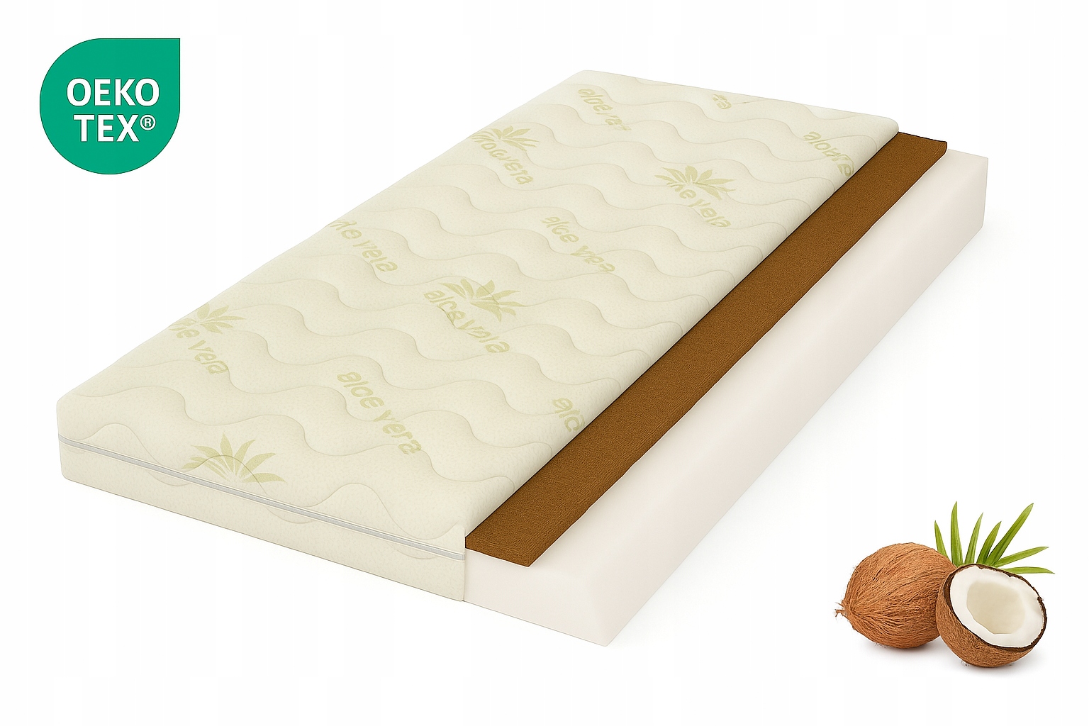 Matrace Coconut 90X200 Zelená pěna 200x90 středně tvrdá H3 H4 Aloe Vera