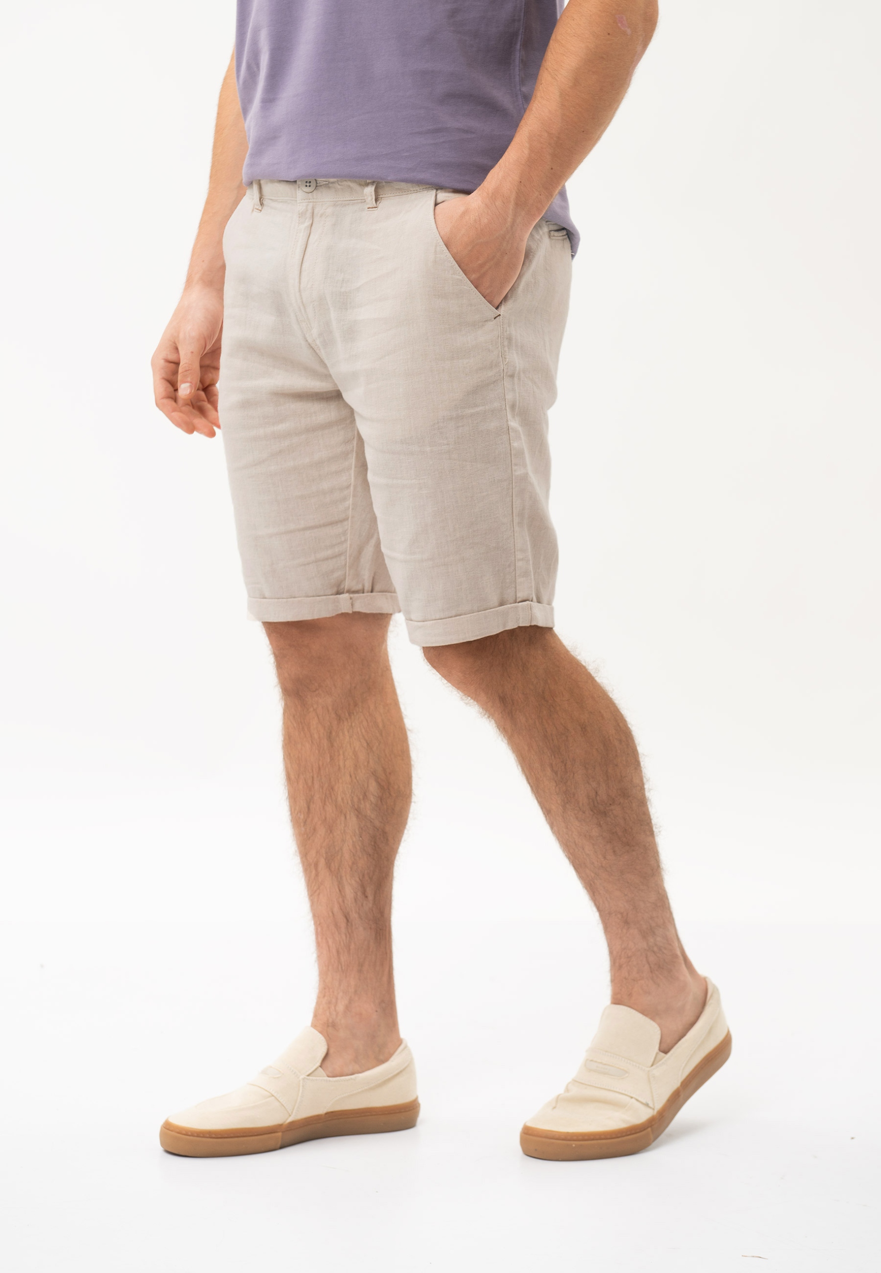 Pánské Lněné Šortky Regular Fit Béžové Volcano P-gouds XL