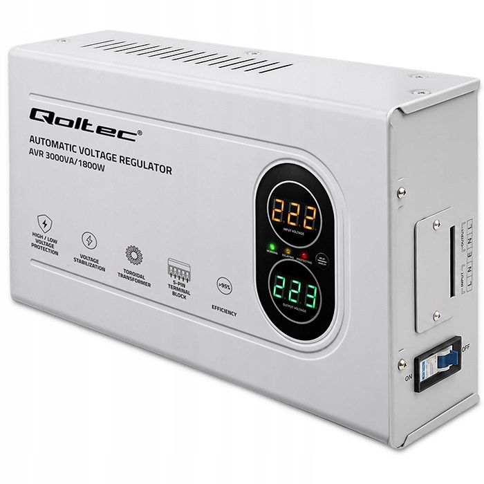 Stabilizátor napětí Avr Qoltec 3000VA 1800W toroidní Led automatický