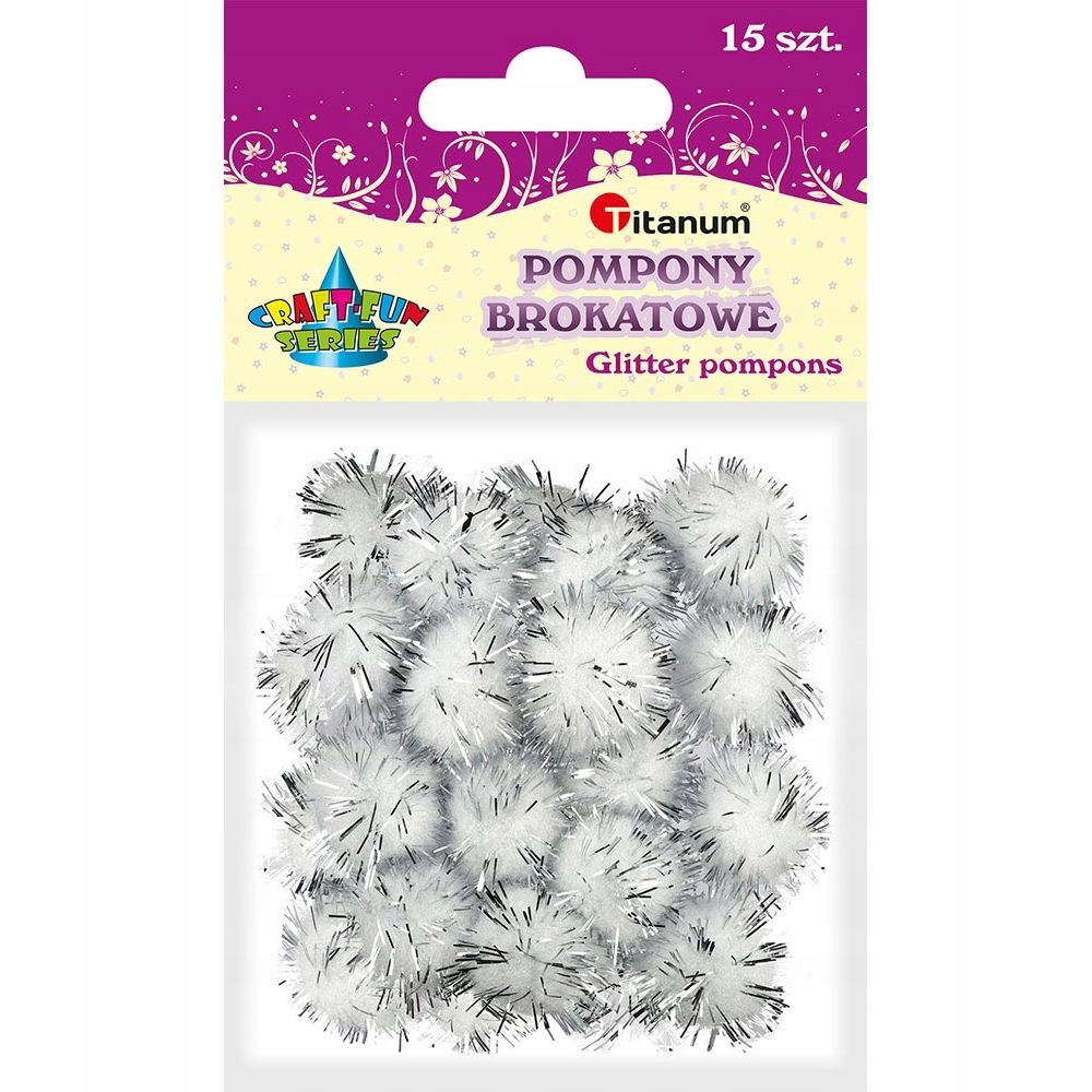 

Pompony brokatowe, 15 szt. - białe (338524)