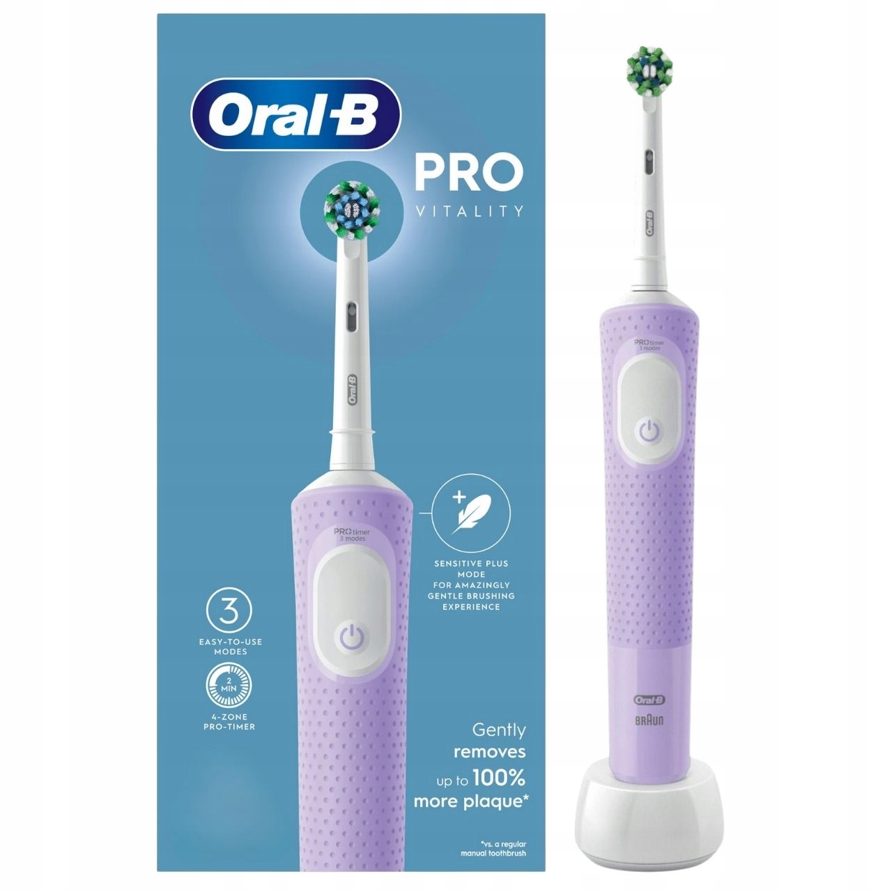 Oral-B Vitality Pro Szczoteczka Elektryczna do Zębów Fioletowa Końcówka