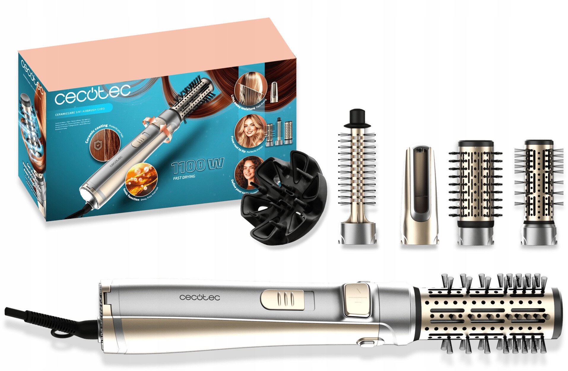 Suszarko-lokówka Cecotec CeramicCare 5w1 AirBrush Gyro 20, 40, 50 mm 1100 W