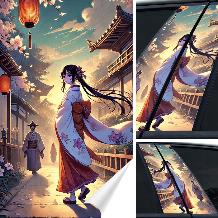 2x Nálepka na sloupek Sloupky dveří auta Japonské Anime Manga 50x30