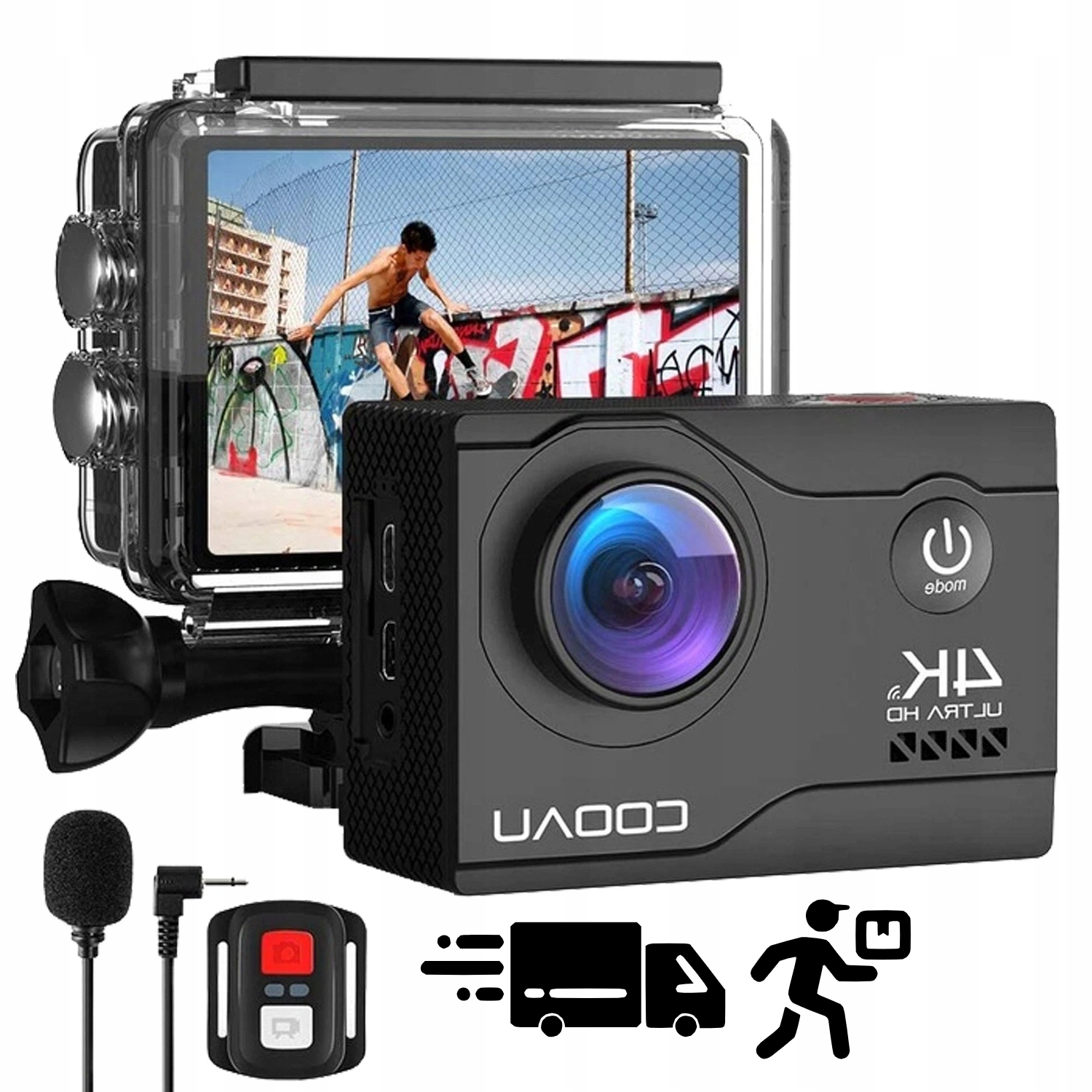 Sportovní Kamera 4K 60FPS Voděodolná 40 M, Příslušenství Wifi, 2 Baterie 1200 Mah