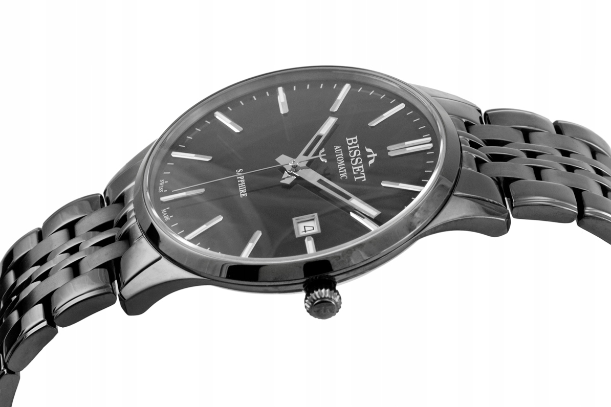 Švýcarské elegantní Pánské hodinky Bisset BIS0870 safírová datová krabička Gravírování