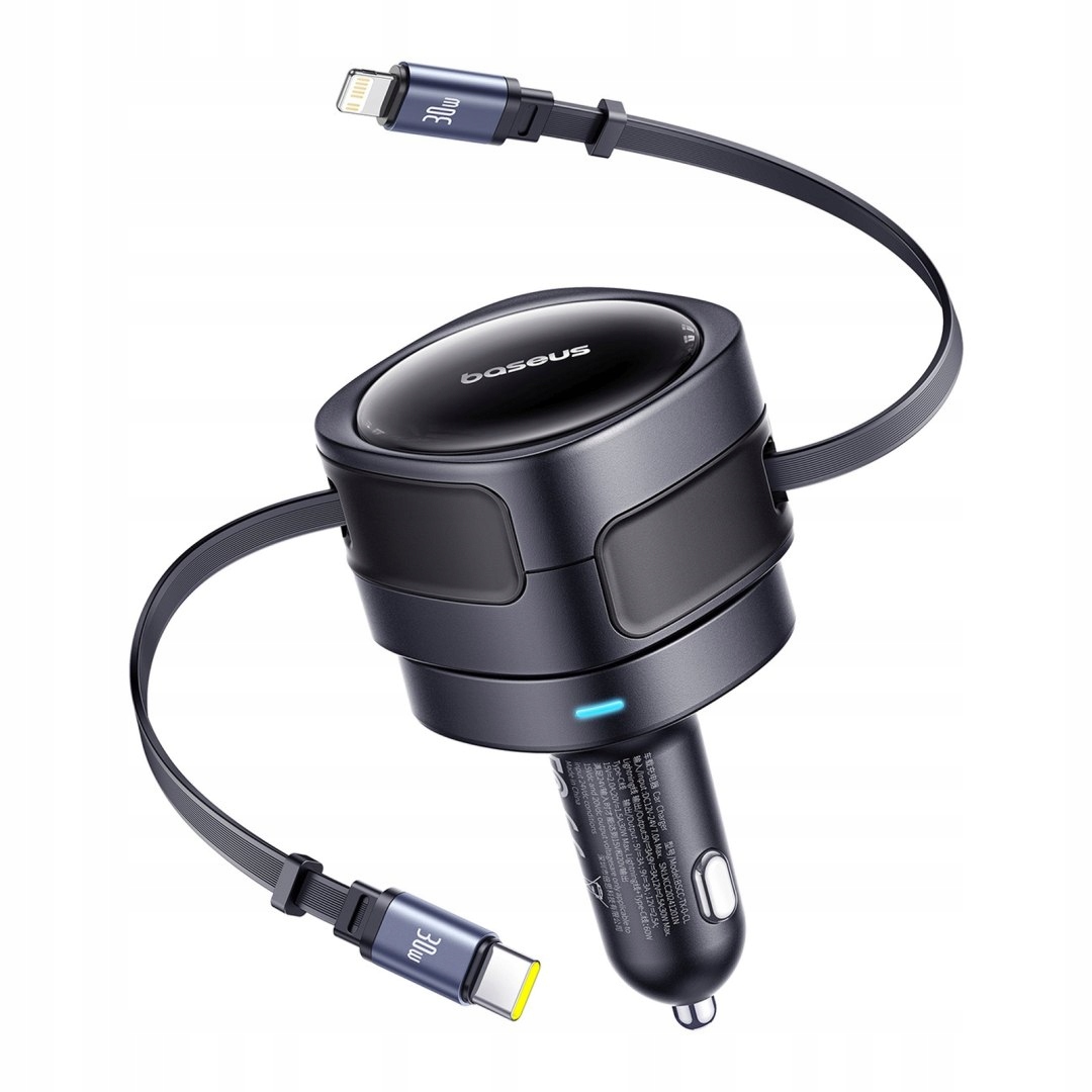 Ładowarka samochodowa ze zwijanymi kablami Usb-c iPhone Lightning 60W cza