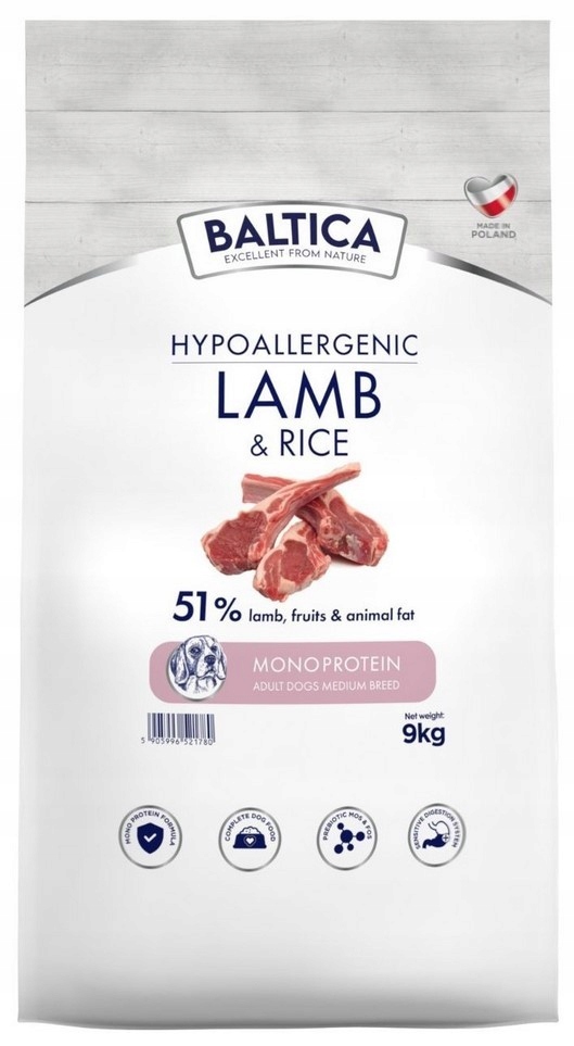 Baltica Nutraceutic Hypoallergenic Lamb and Rice psy ras średnich M 9kg