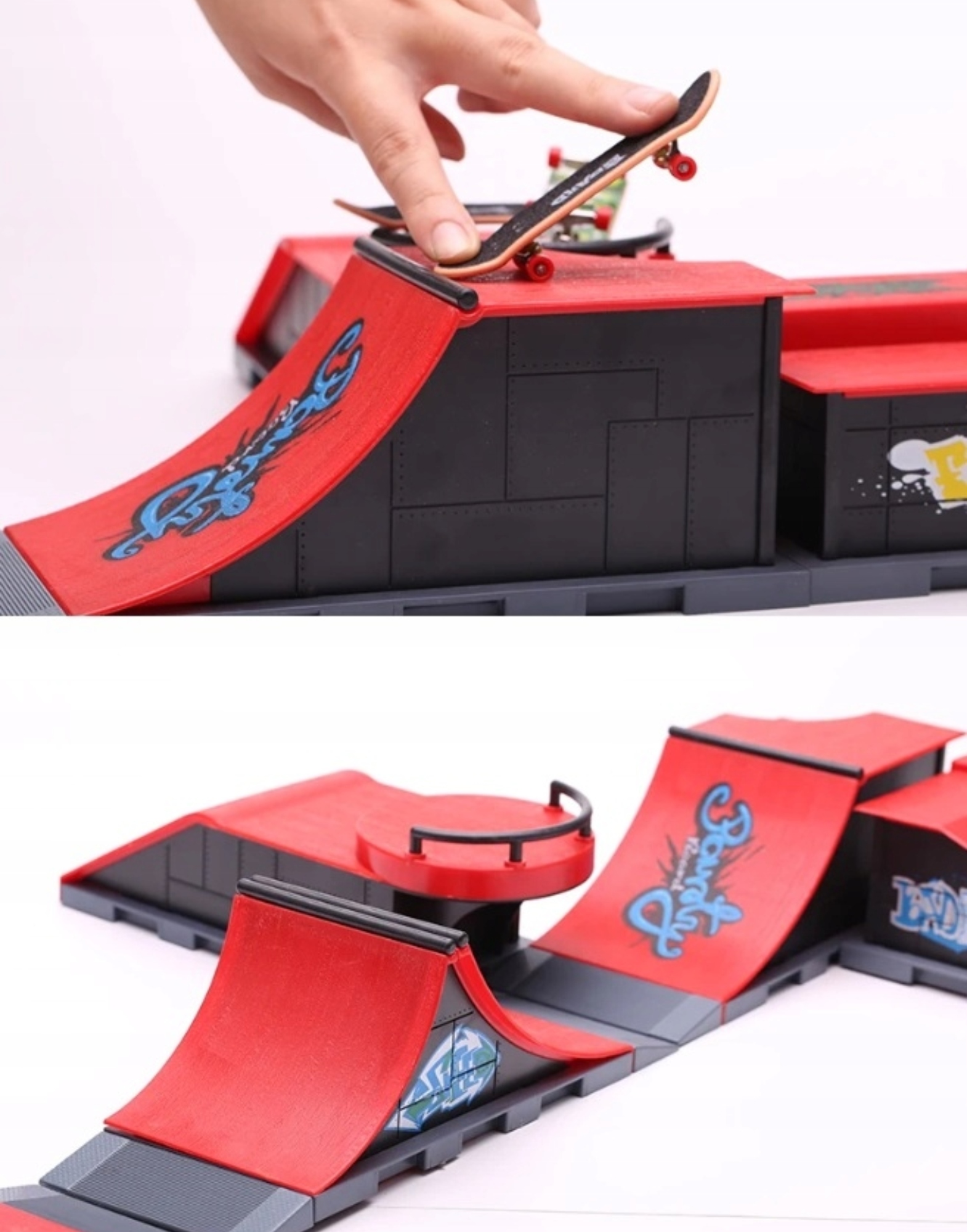 Zestaw fingerboard RegMag – 6 deskorolek i 6 łączonych ramp – Wiele możliwości tworzenia skateparku
