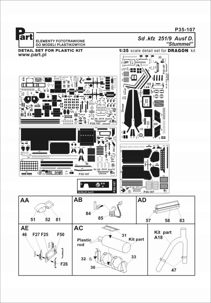 Část P35-107 1/35 Sd.Kfz.251/9 Ausf.D Stummel (Dragon)