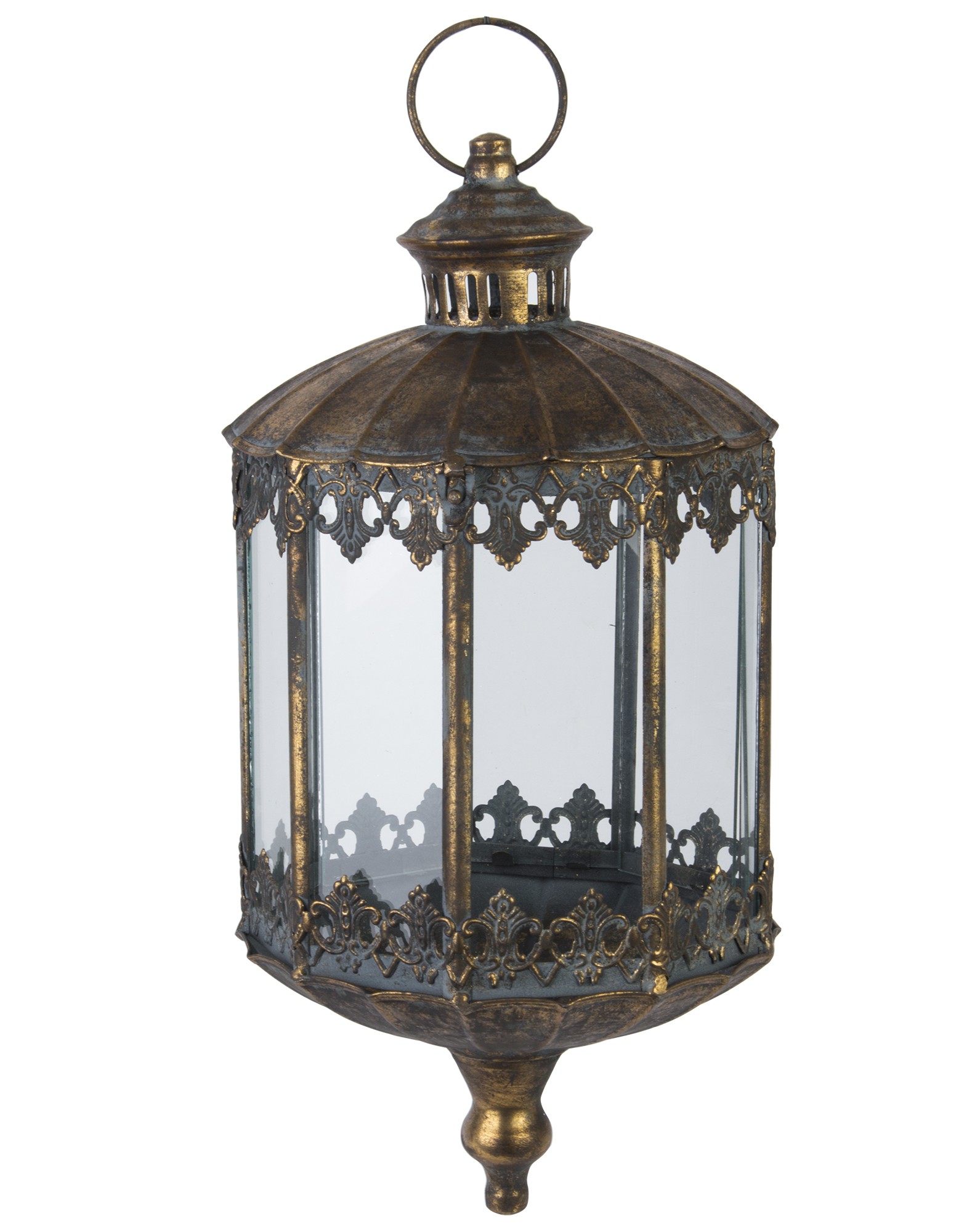 Kovová lampa, lampáš závesný zlatý dekorácia
