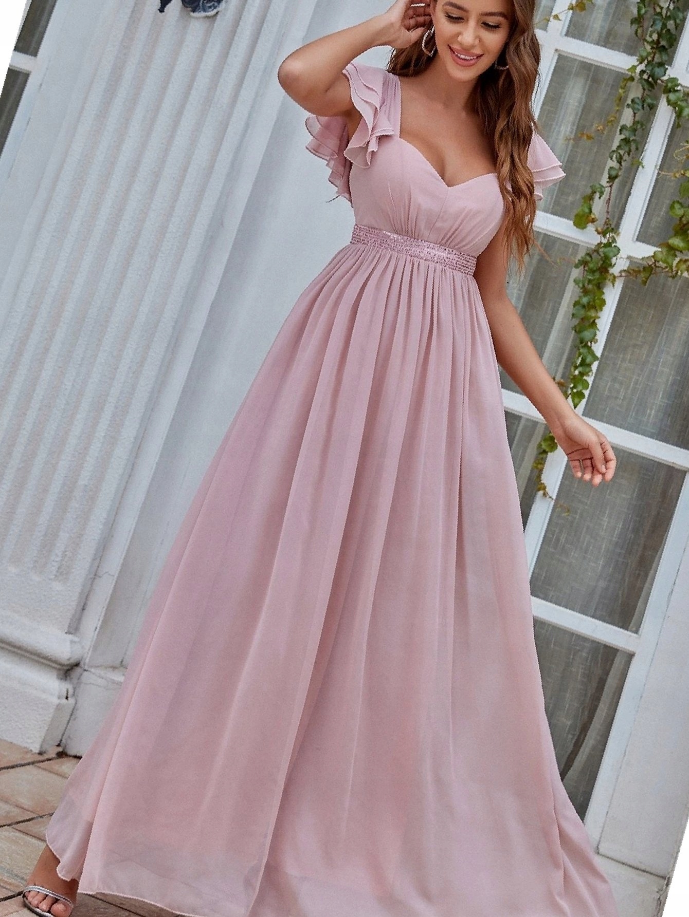 Šaty Šifonové s flitrovou vložkou Maxi S