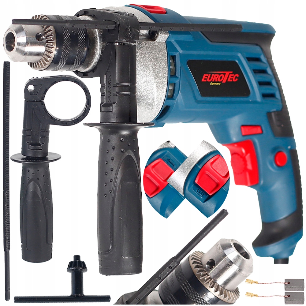 Příklepová Vrtačka Elektrická Ø13 1700W Silná Příklep Sada Sklíčidlo Zubové