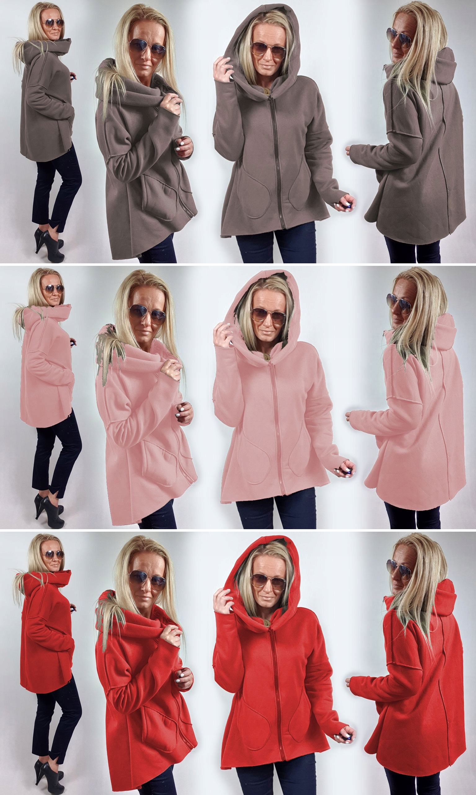 ASYMETRYCZNA BLUZA TUNIKA KARDIGAN KOMIN KAPTUR M Rozmiar M