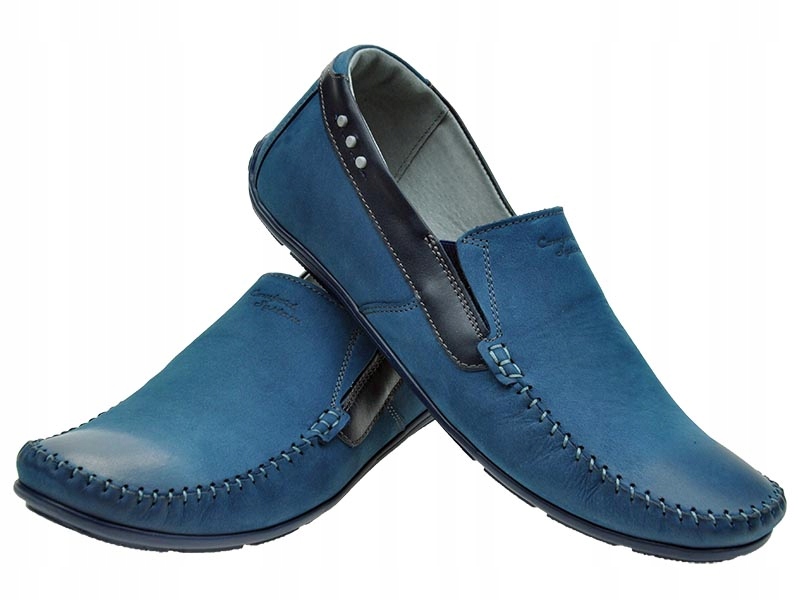 

Męskie Polskie Mokasyny Skórzane 381 Niebieskie 45