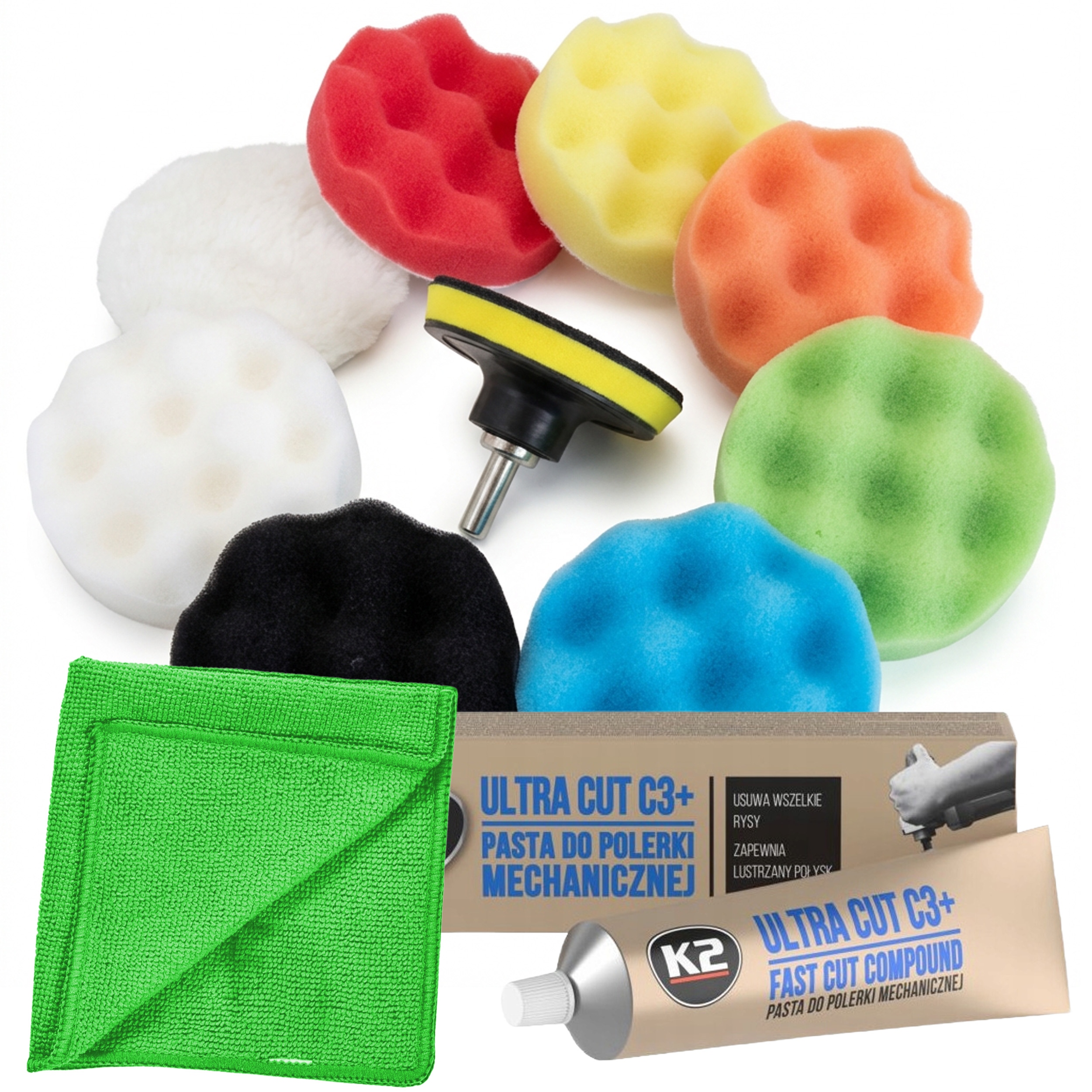 Zestaw Polerski Pasta K2 Ultra Cut C3+ Gąbki Polerskie 80MM Różne Twardości