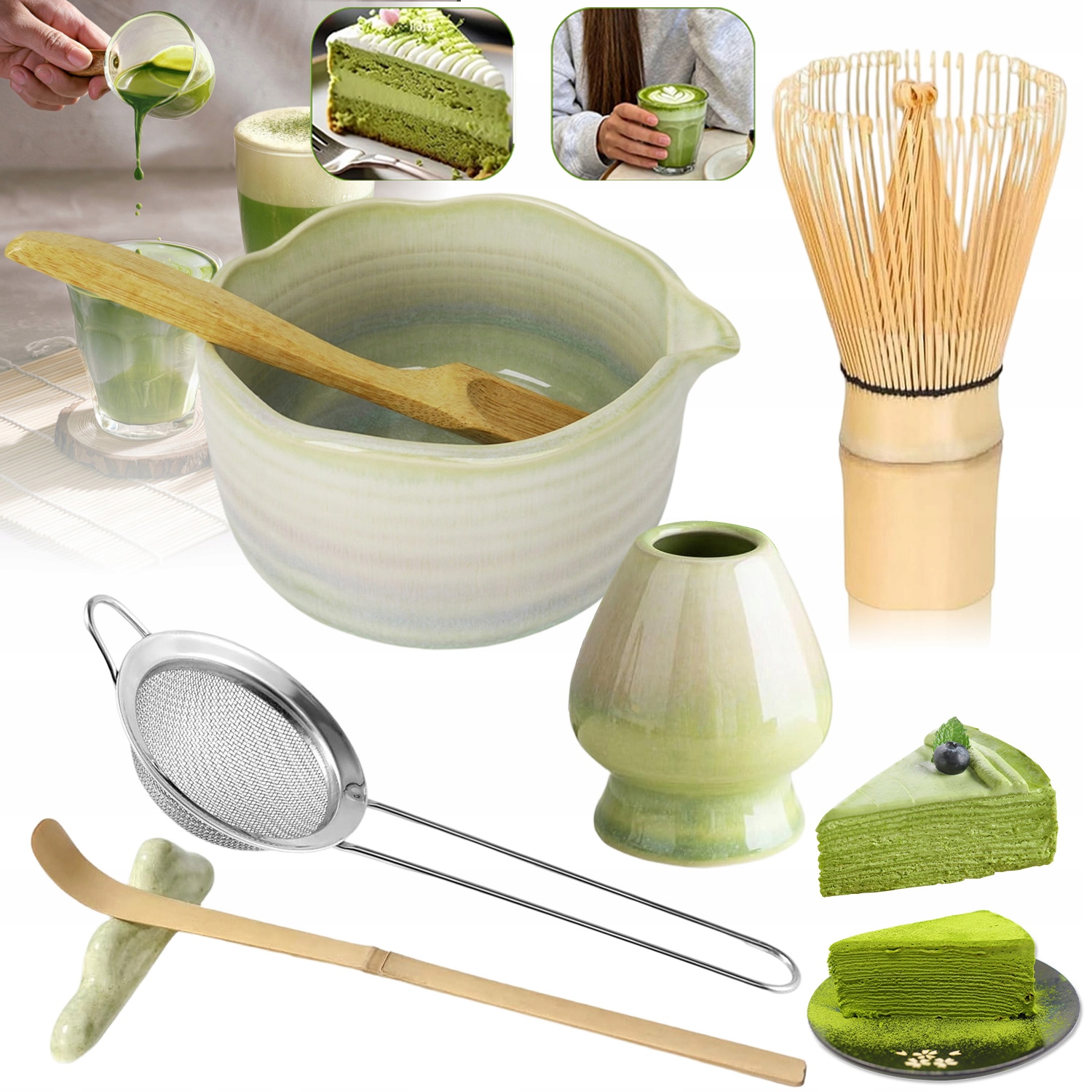 Bambusowa Miotełka Do Matchy Zestaw Chasen Łyżkę Chashaku Stojak