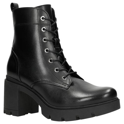 Dámské Kožené kozačky na podpatku Zateplené zimní Wojas černé vel. 39