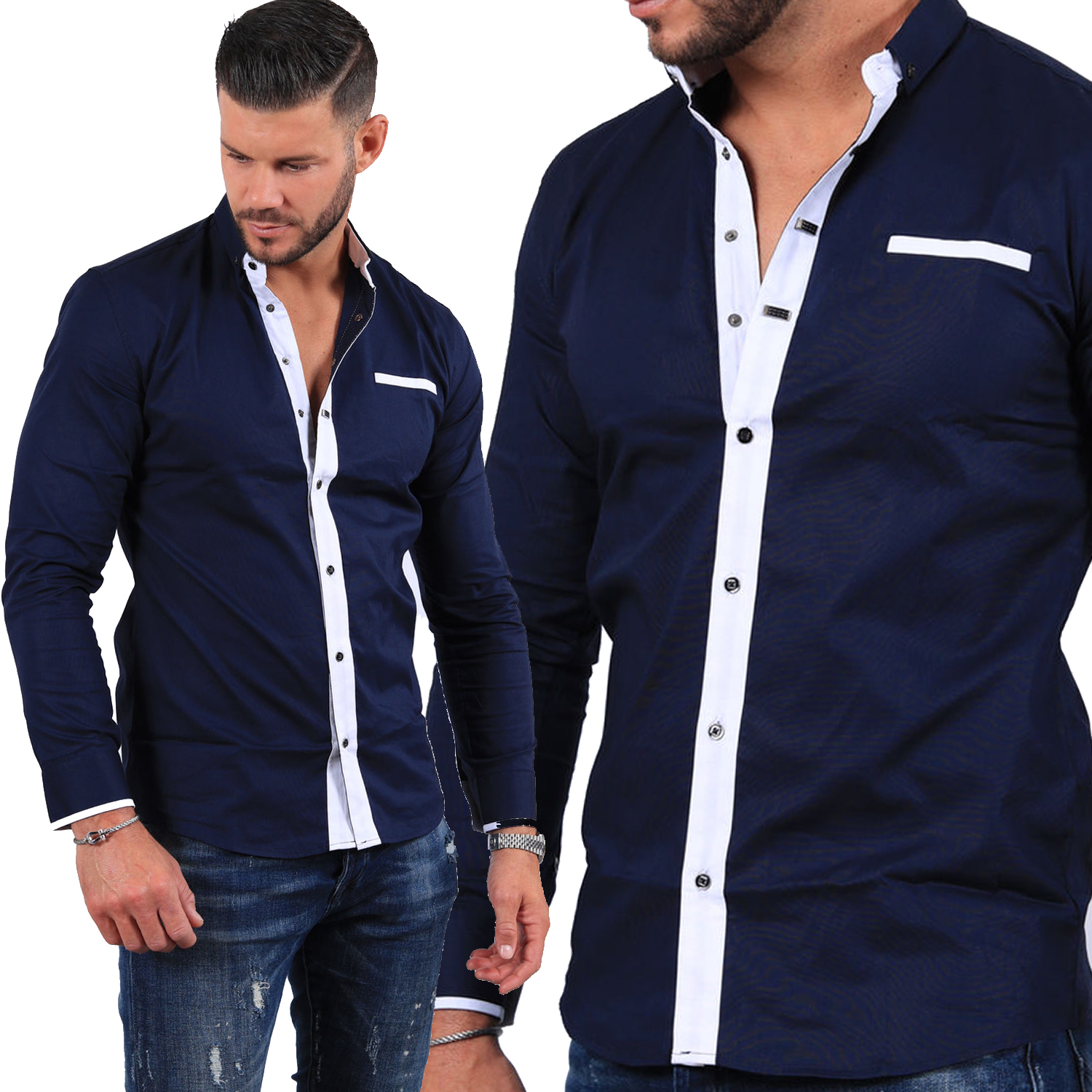 Pánská košile Casual Elegant Kontrast Bavlněná