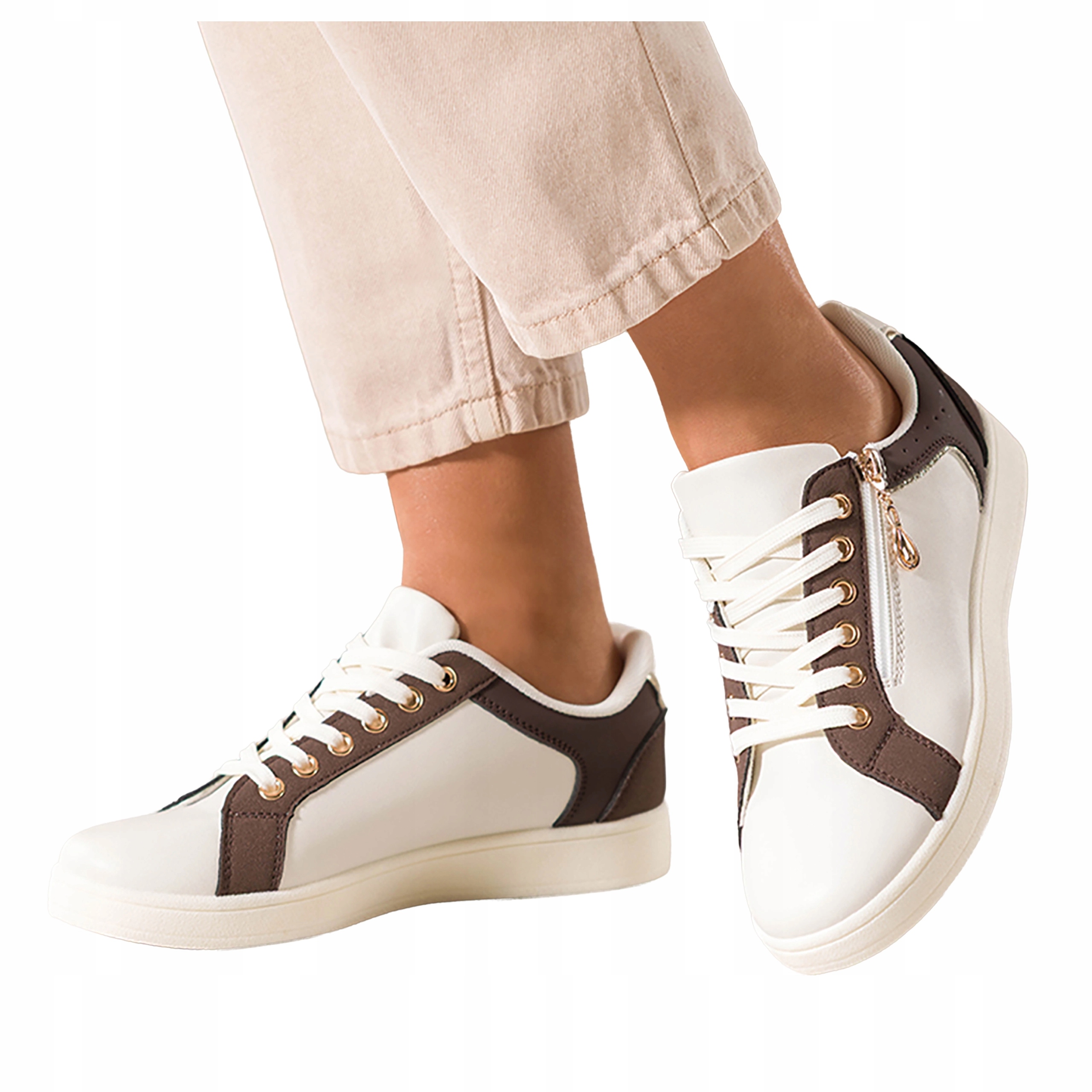 Sneakersy Světle béžové Dámské Sportovní Ozdobný Zámek Módní Šněrovací vel. 36